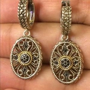 Vintage 14k black diamonds silver earrings